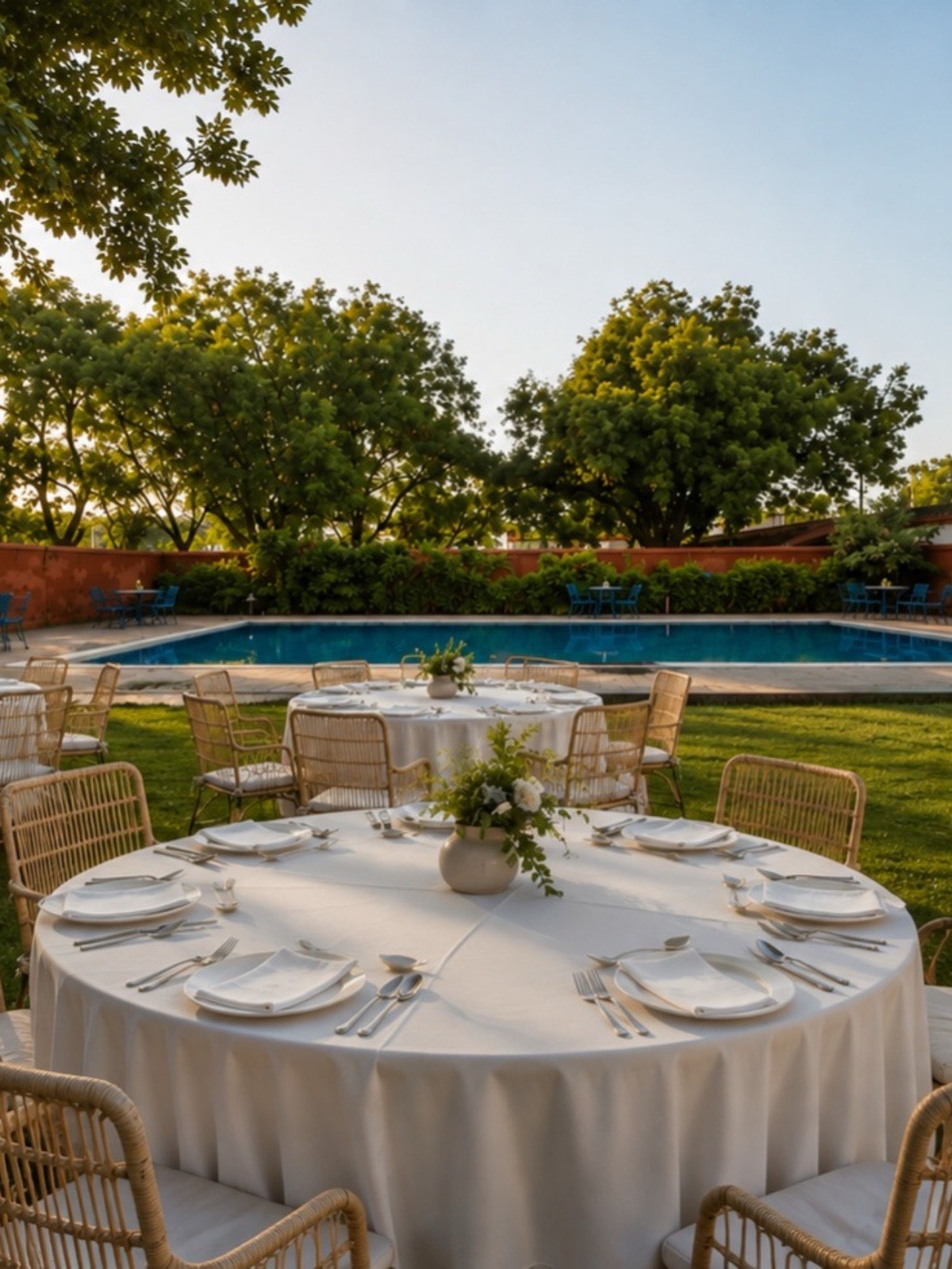Poolside wedding space at Fort Unchagaon